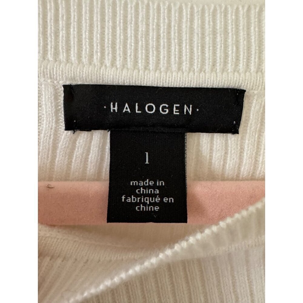 Halogen Womens Ribbed White Sweater L Long Sleeve Round Neck Soft Blend Fabric - Picture 3 of 16